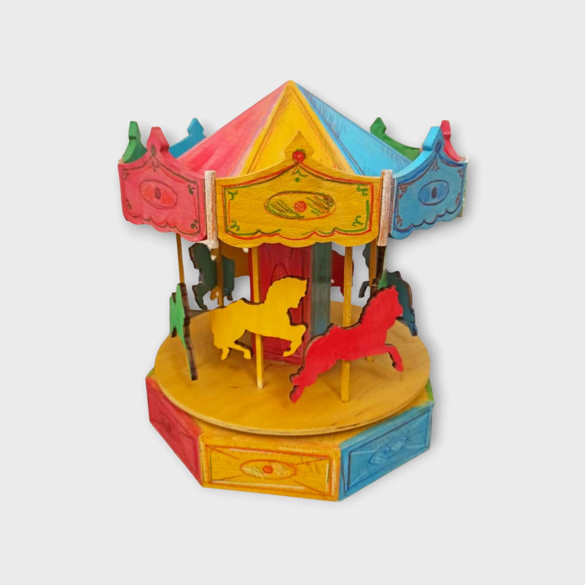 Carillon in legno giostra grande cavalli colorata