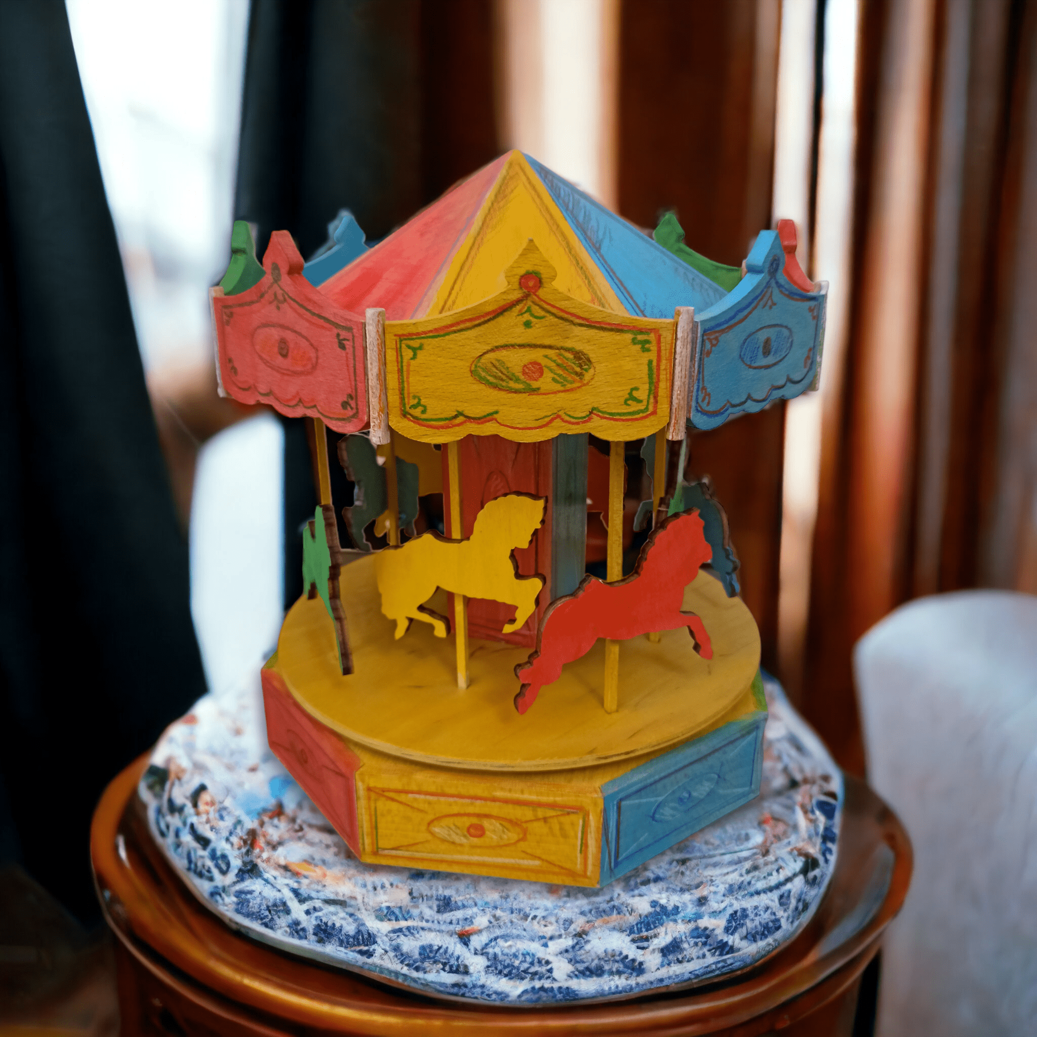 Carillon in legno giostra grande cavalli colorata
